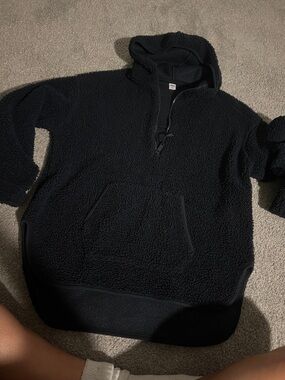 Old Navy Black Sherpa Half-Zip Pullover Hoodie
